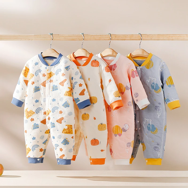 婴儿连体衣春秋冬装保暖夹棉秋季新生儿衣服早秋宝宝加厚外穿套装