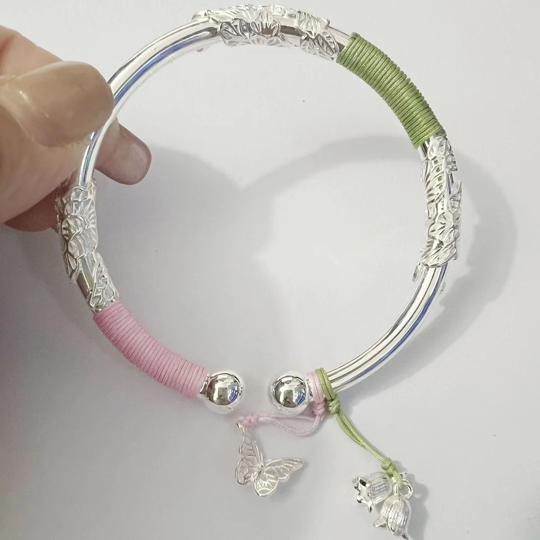 足银手镯 编号14足银999.9 繁花蝶恋花开口手镯