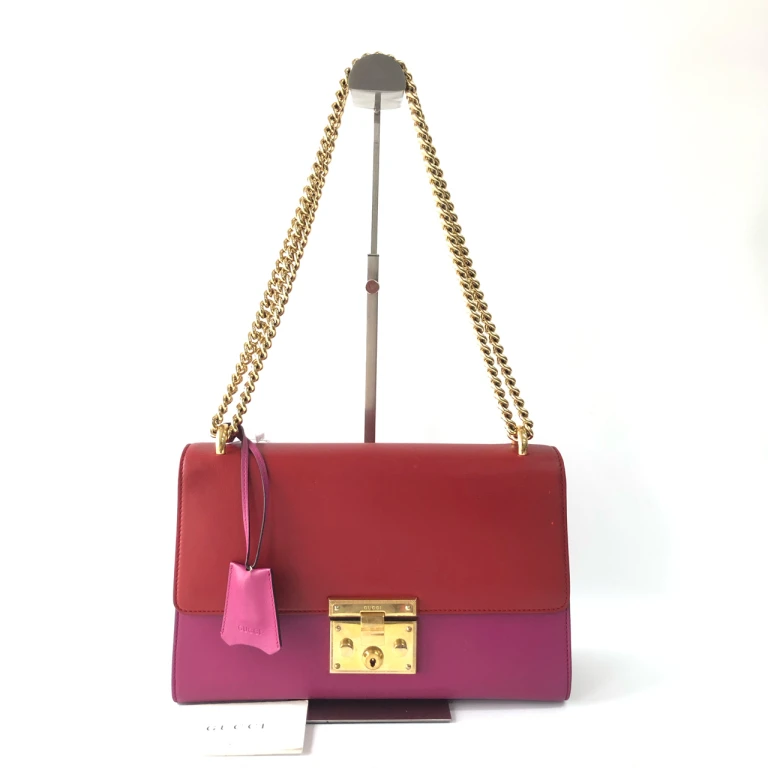 95新 GUCCI/古驰 安洁利严选 GUCCI拼色padlock链条包 WH409599