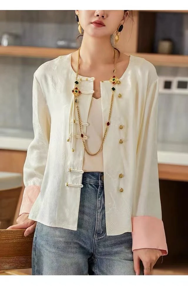 玛薇丝《春水东去》深圳南油新中式三色人造丝上衣外套