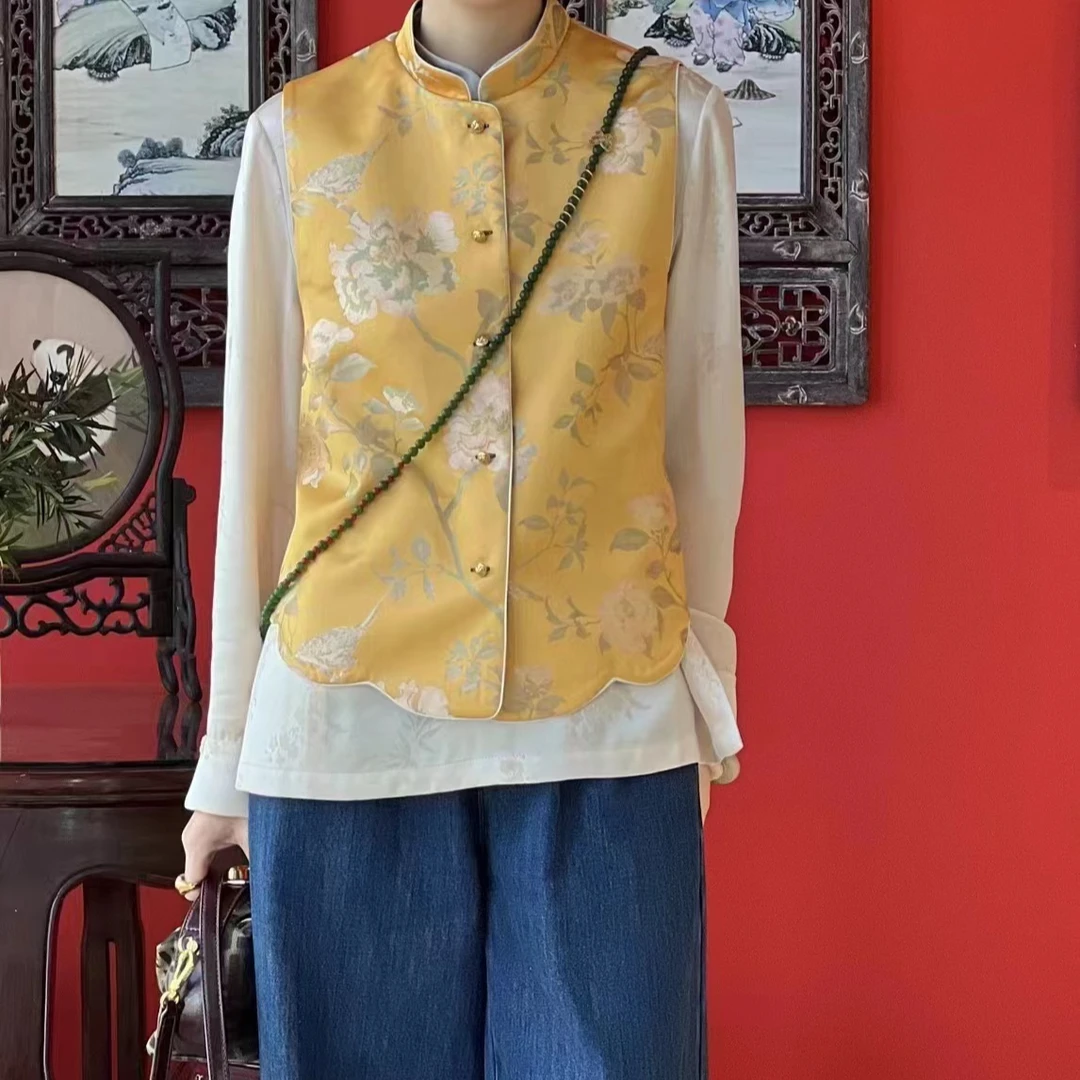 玛薇丝《纤纤手》宋锦中国风网红新中式夏季复古双面马夹印花提花