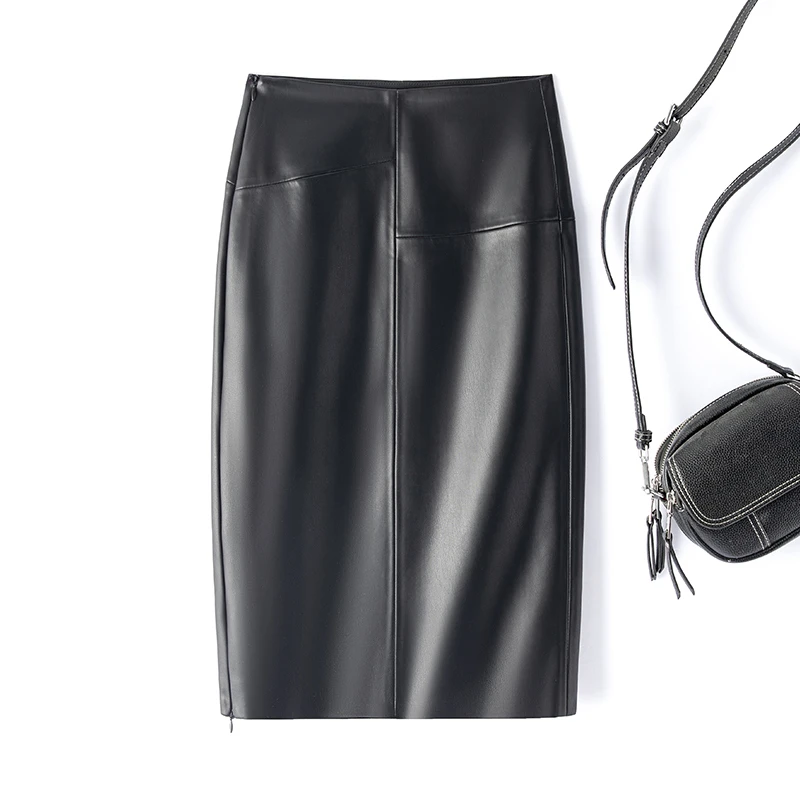（海宁正品皮裙）2025修身显瘦半身裙高腰时尚黑色百搭春秋新款洋气