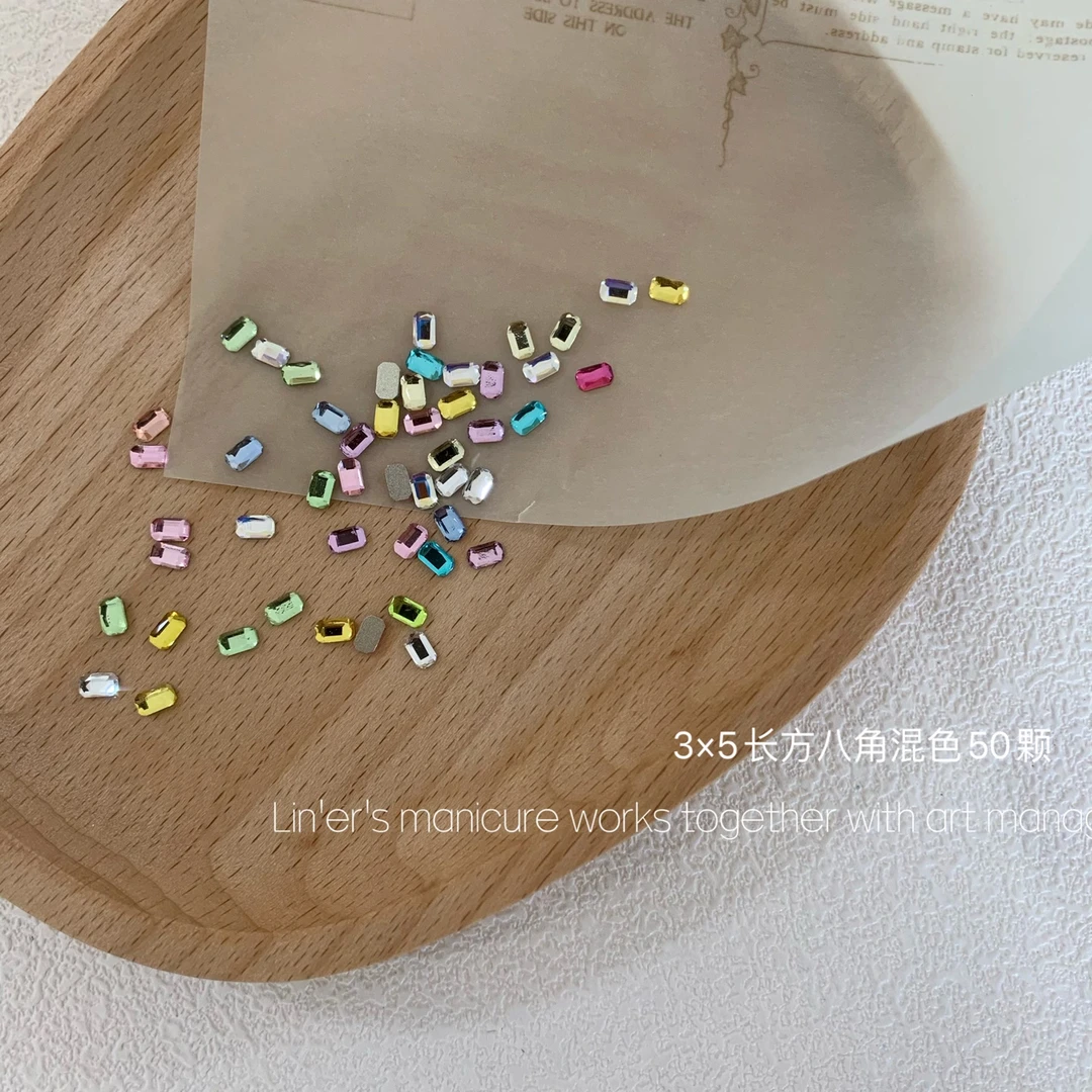 林洱金底彩小长方八角3x5mm（包邮偏远除外）美甲bl661
