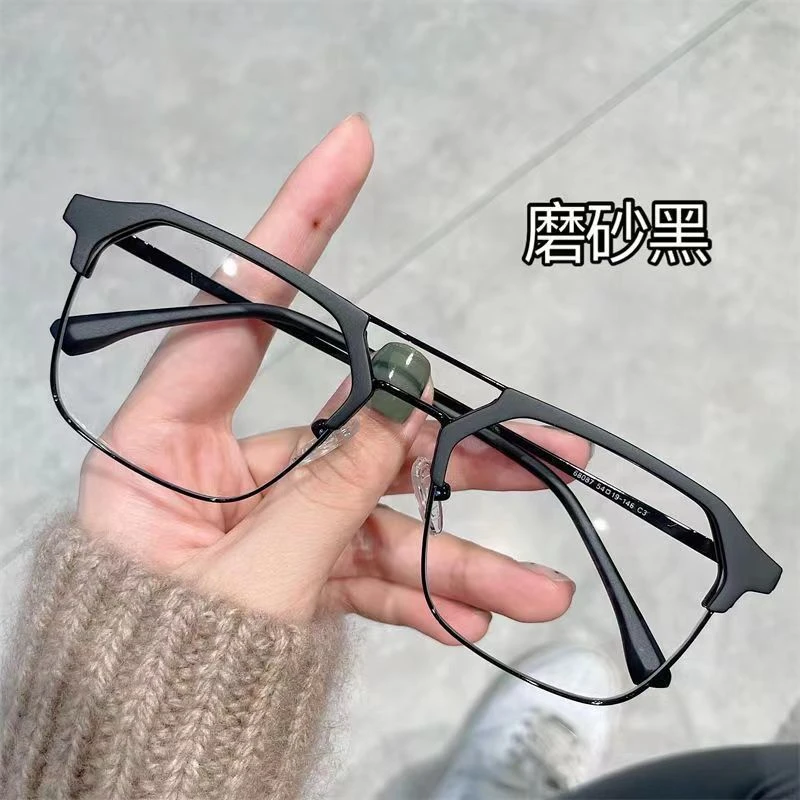 近视眼镜男痞帅气双梁半框可配度数防蓝光抗护目平光镜框女潮