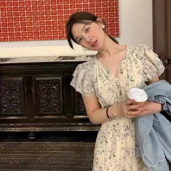 WXLSTUDIO  南法庄园~专机肩部打揽 印花短袖/连衣裙