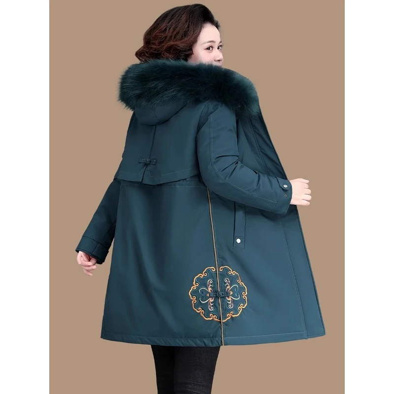 妈妈冬装派克服外套中长款中老年棉衣女秋冬大码中年加厚时尚棉服