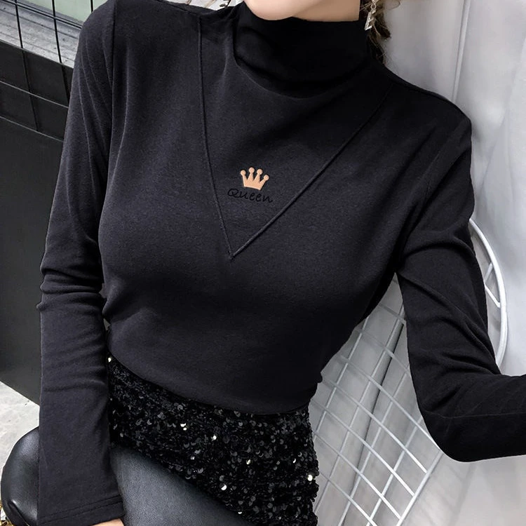 新款皇冠春秋季紧身德绒打底洋气秋冬高领上衣时尚打底衫