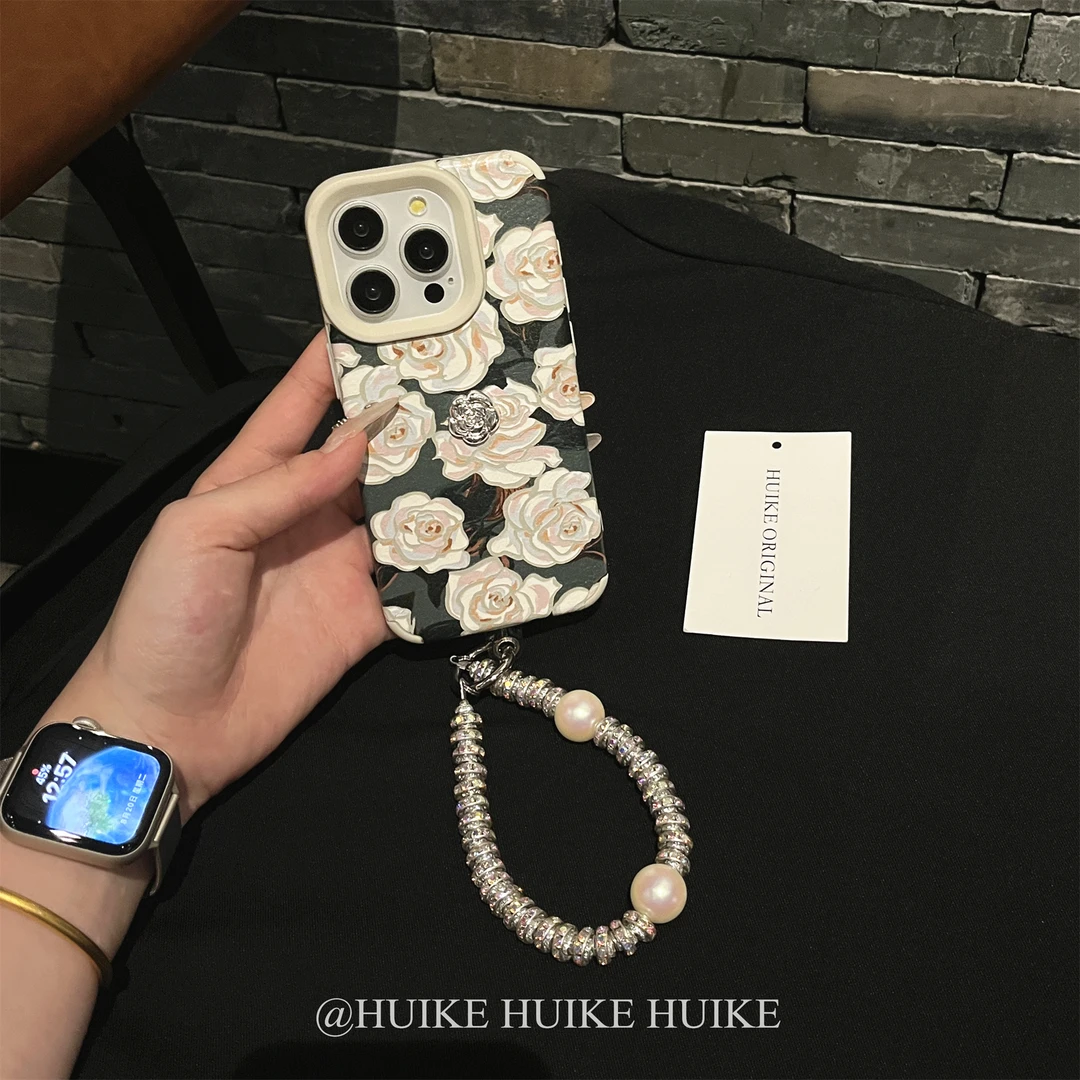 ins复古秋天花朵适用苹果15手机壳iPhone14/13/12promax11皮质