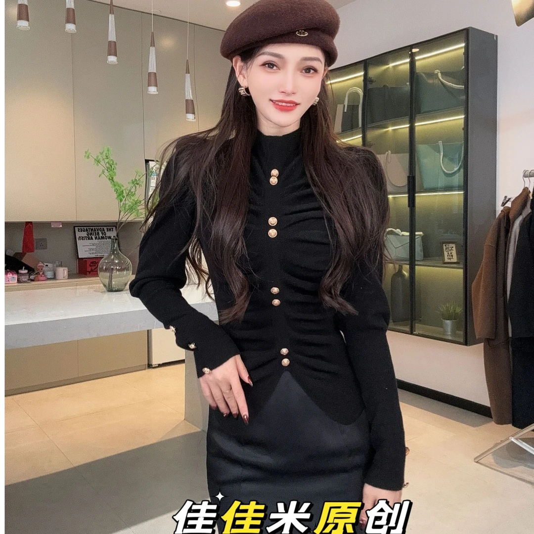 超细羊毛小香风泡泡袖毛针织衫秋冬高领长袖针织衫80132