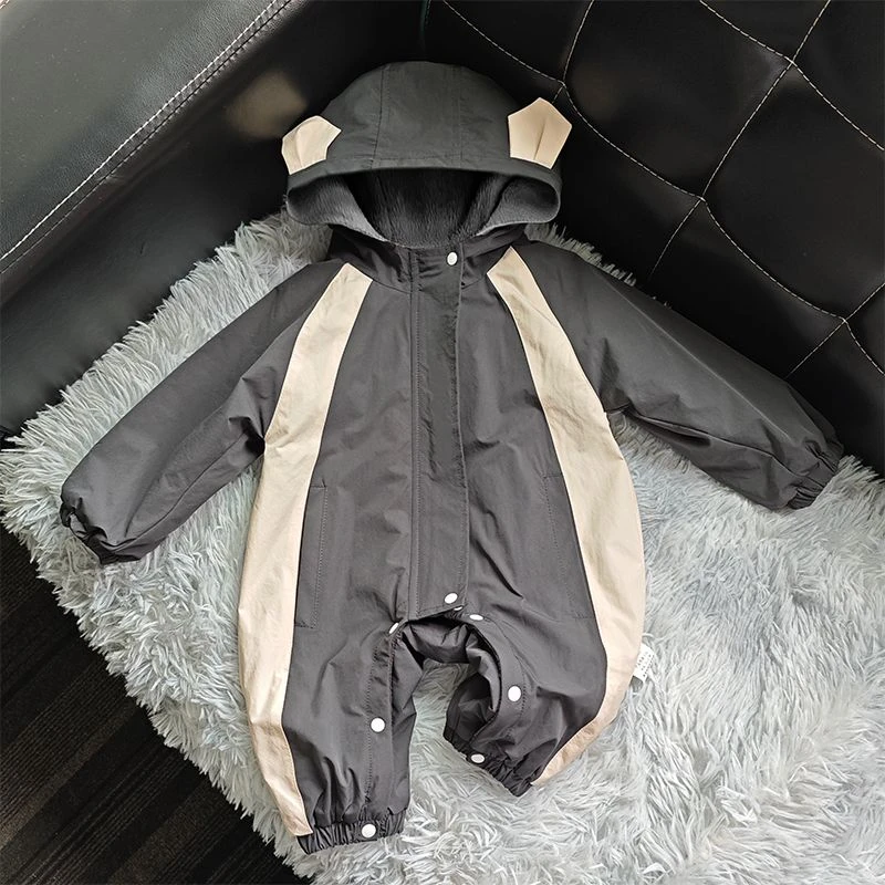 【杜邦三防面料】【宝妈优选婴儿哈衣】秋冬爬服双层连帽拼色可爱小熊