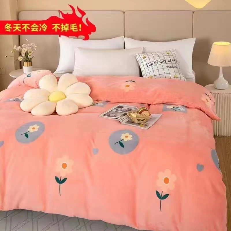 高档加厚牛奶绒加绒被套柔软加绒单双人保暖被罩亲肤无静电被子套