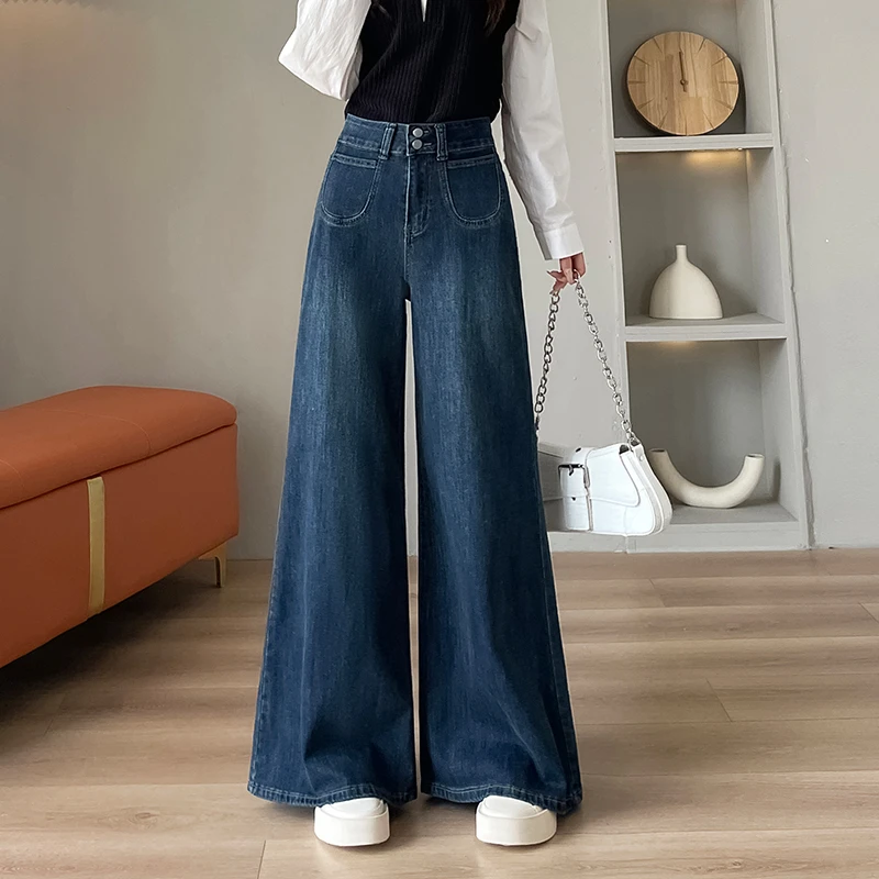阔腿拖地牛仔裤女2024秋季新款高腰复古显瘦宽松设计感喇叭裤