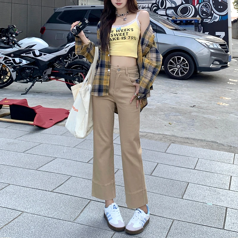 丹宁蓝牛仔烟管裤女2024年新款早秋季高腰显瘦九分小个子直筒裤子