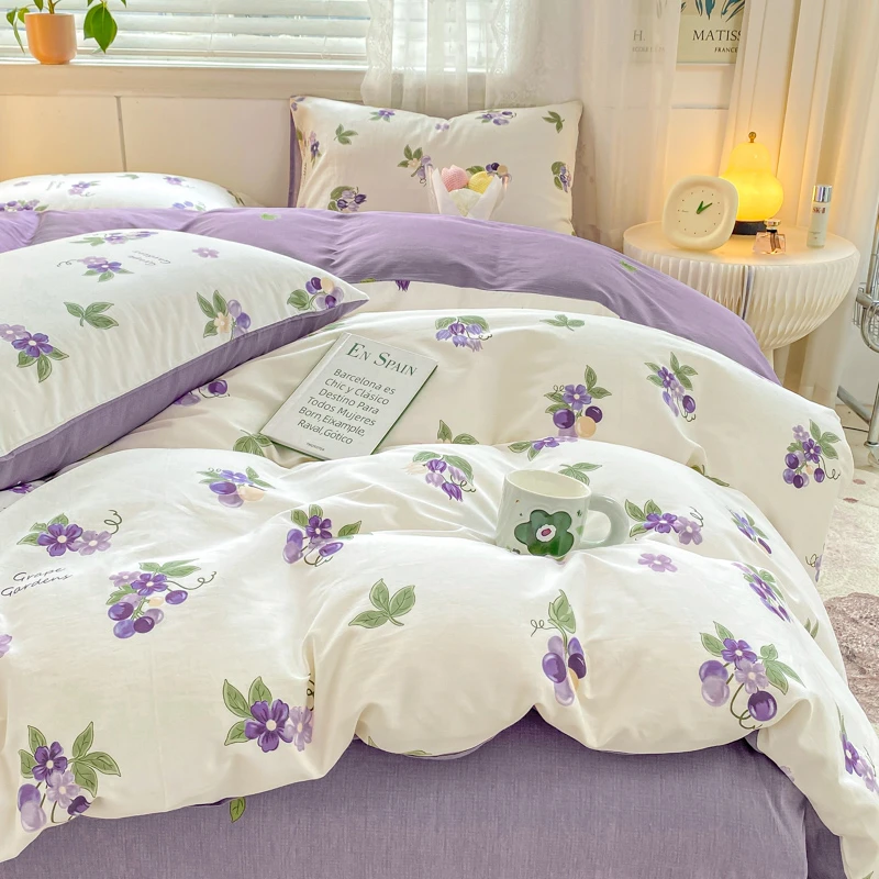 三件套纯棉唯美小碎花被套床单全棉四件套2米1.5米单双人加大床品