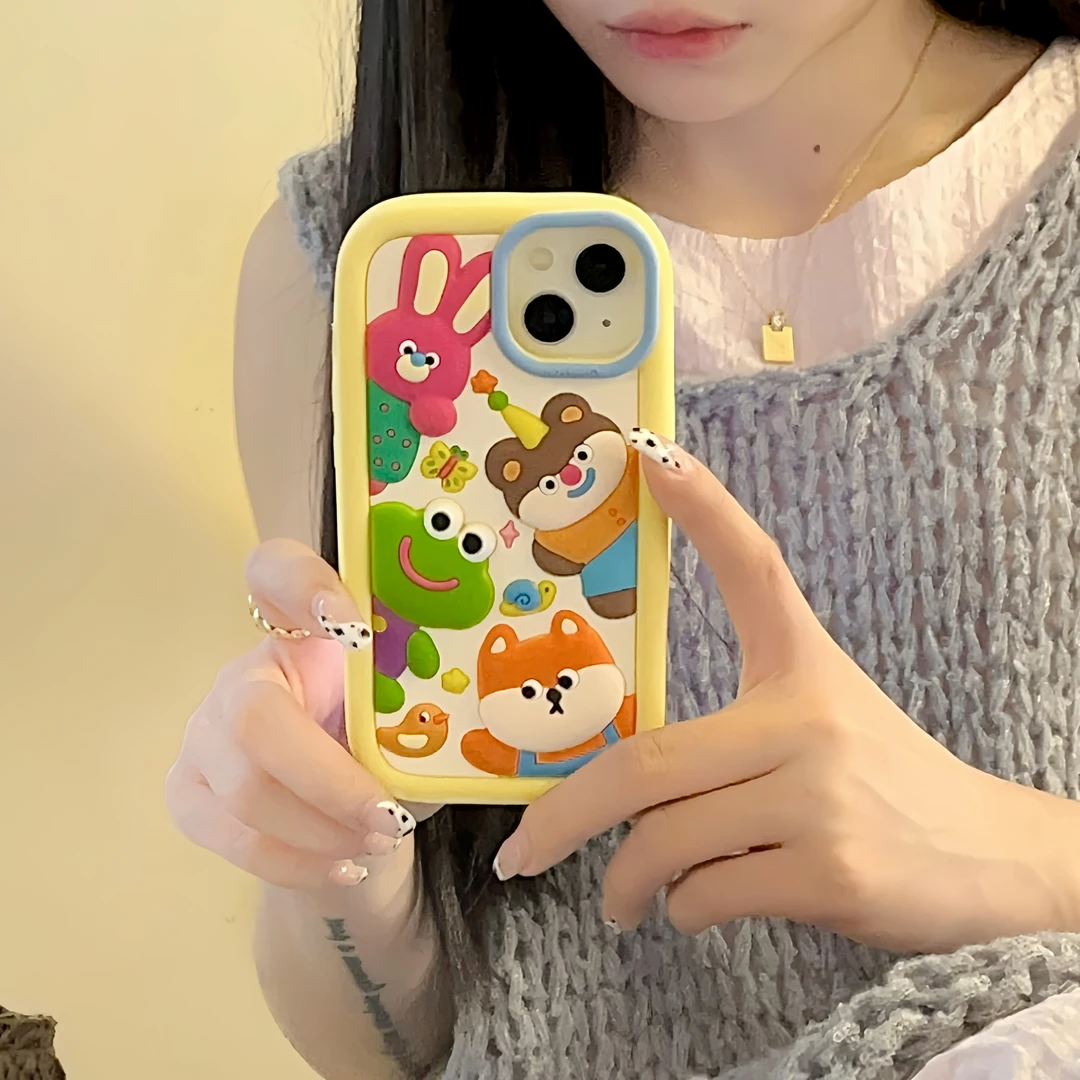 (苹果)卡通动物集合公仔适用iPhone15可爱14promax立体硅胶手机壳