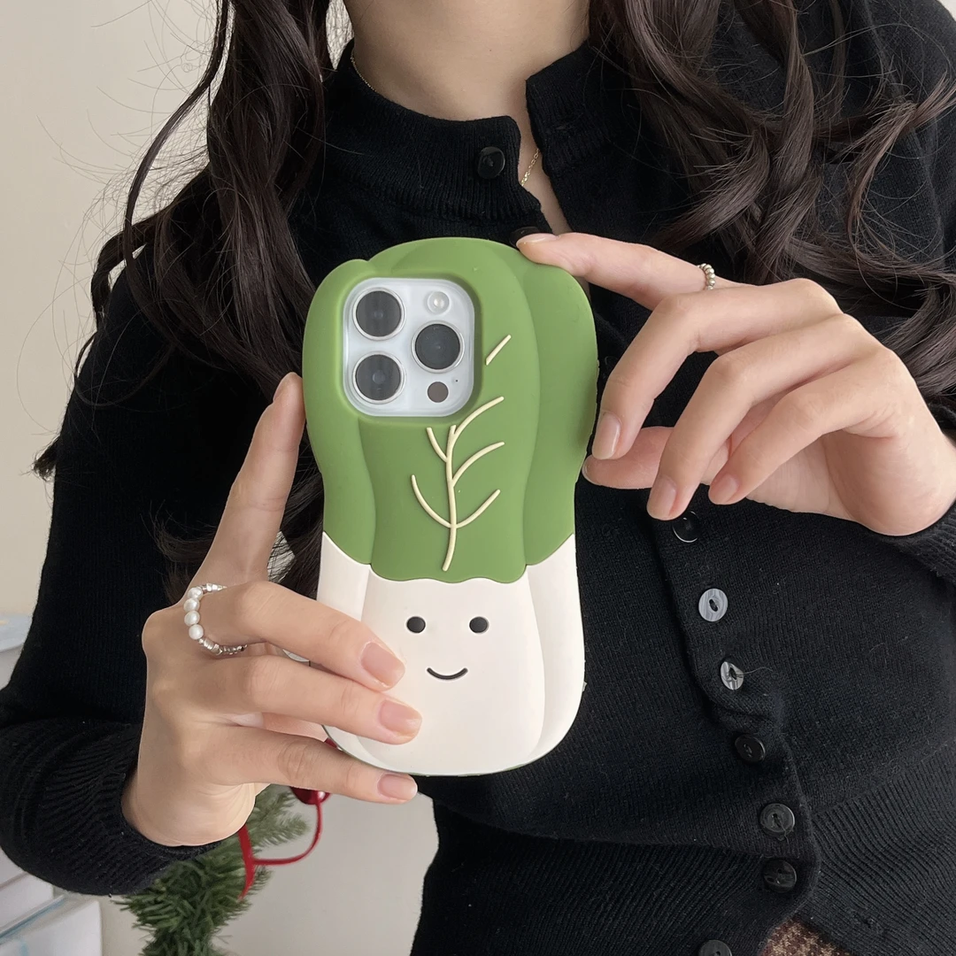 (适用苹果)立体白菜表情卡通可爱适用iPhone16女款创意硅胶手机壳