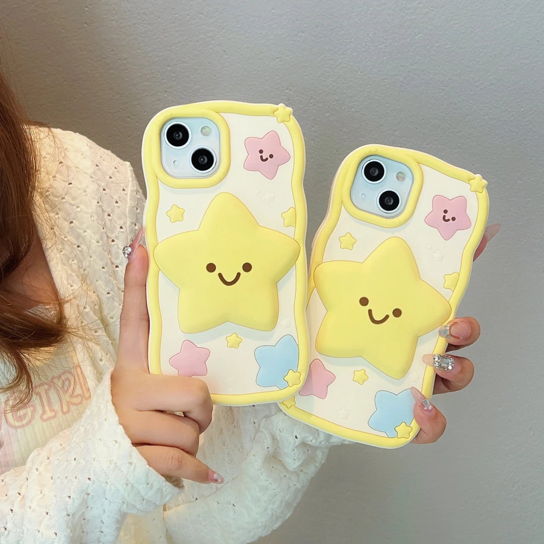 (苹果)立体五角星星适用iPhone15可爱卡通硅胶日韩ins少女手机壳