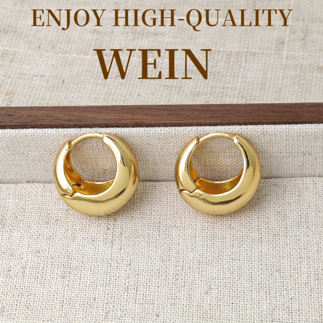 WEIN 铜合金耳饰 镀18K金简约耳圈时尚百搭金色光面素款欧美轻奢