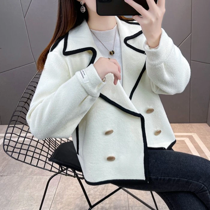 短外套女春秋新款韩版宽松百搭韩版洋气双排扣小个子短款上衣女