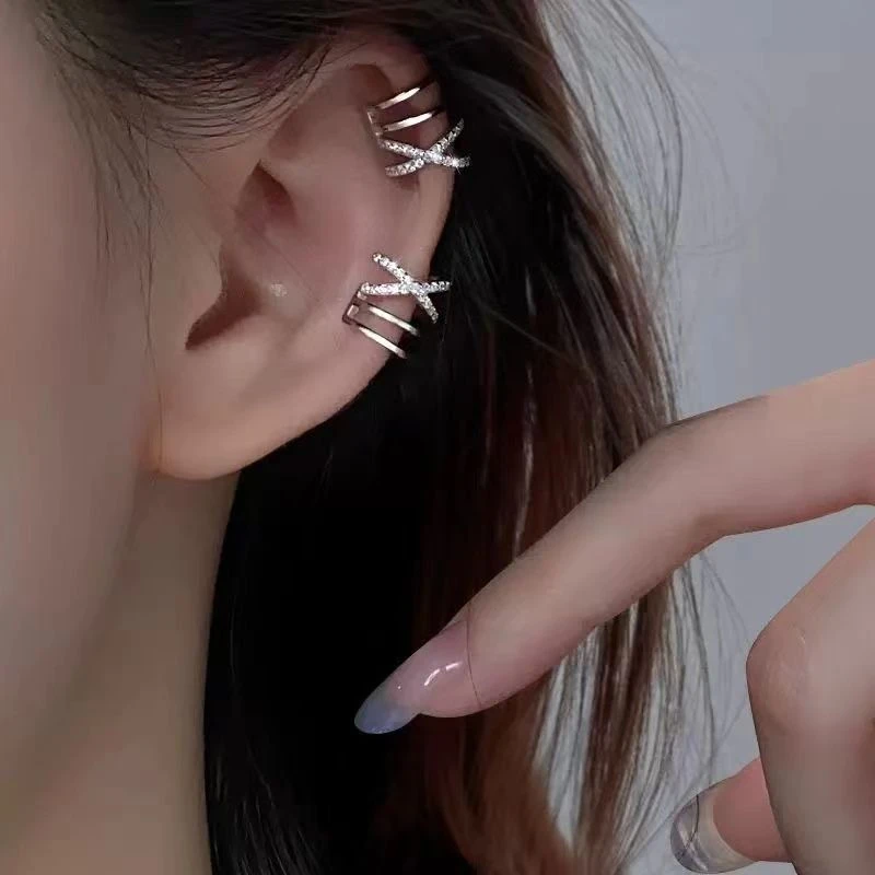 气质交叉耳夹女无耳洞耳骨夹轻奢冷淡风高级设计感小众耳饰品