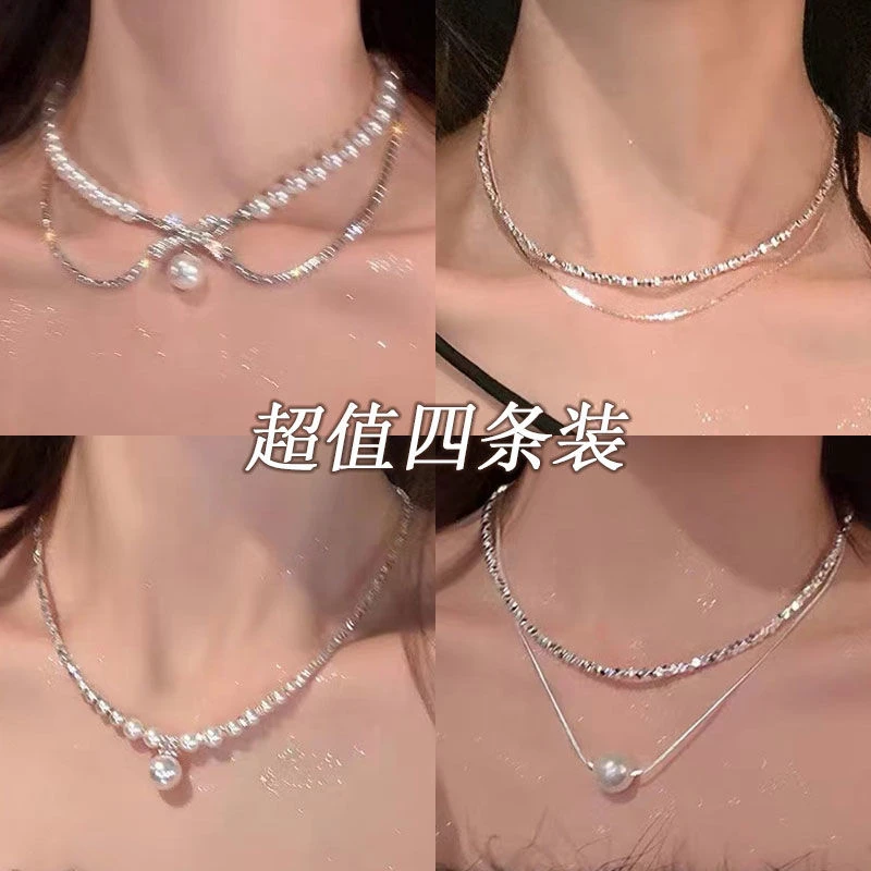 双层蝴蝶结项链女款轻奢小众优雅贵气锁骨链颈链潮