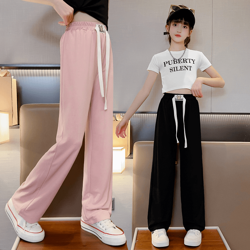 女童裤子夏季薄款2024新款洋气儿童装夏天冰丝防蚊裤女大童阔腿裤