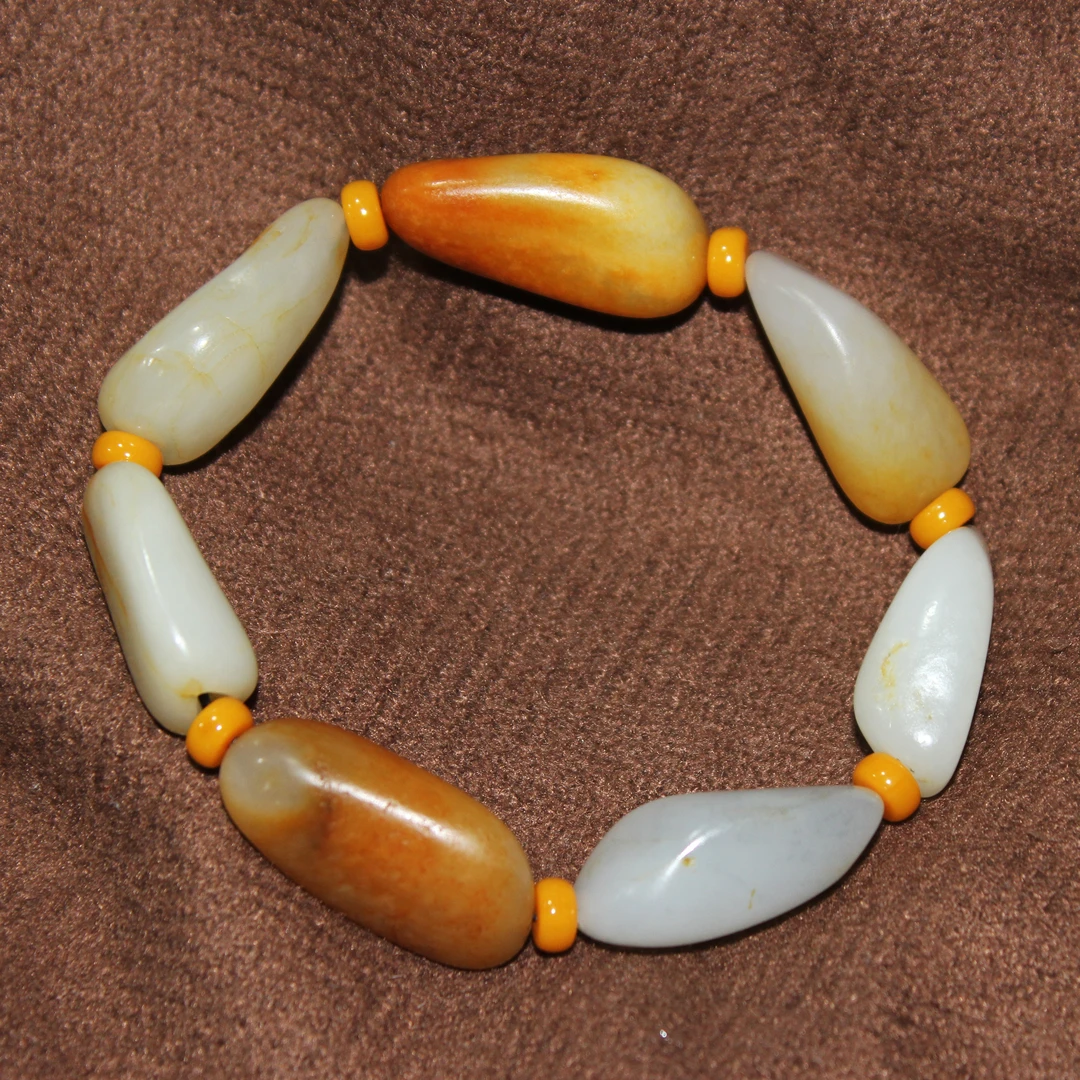 新疆和田玉原石手串 七颗原石 原皮原色 型饱满  水滴形 72.3克