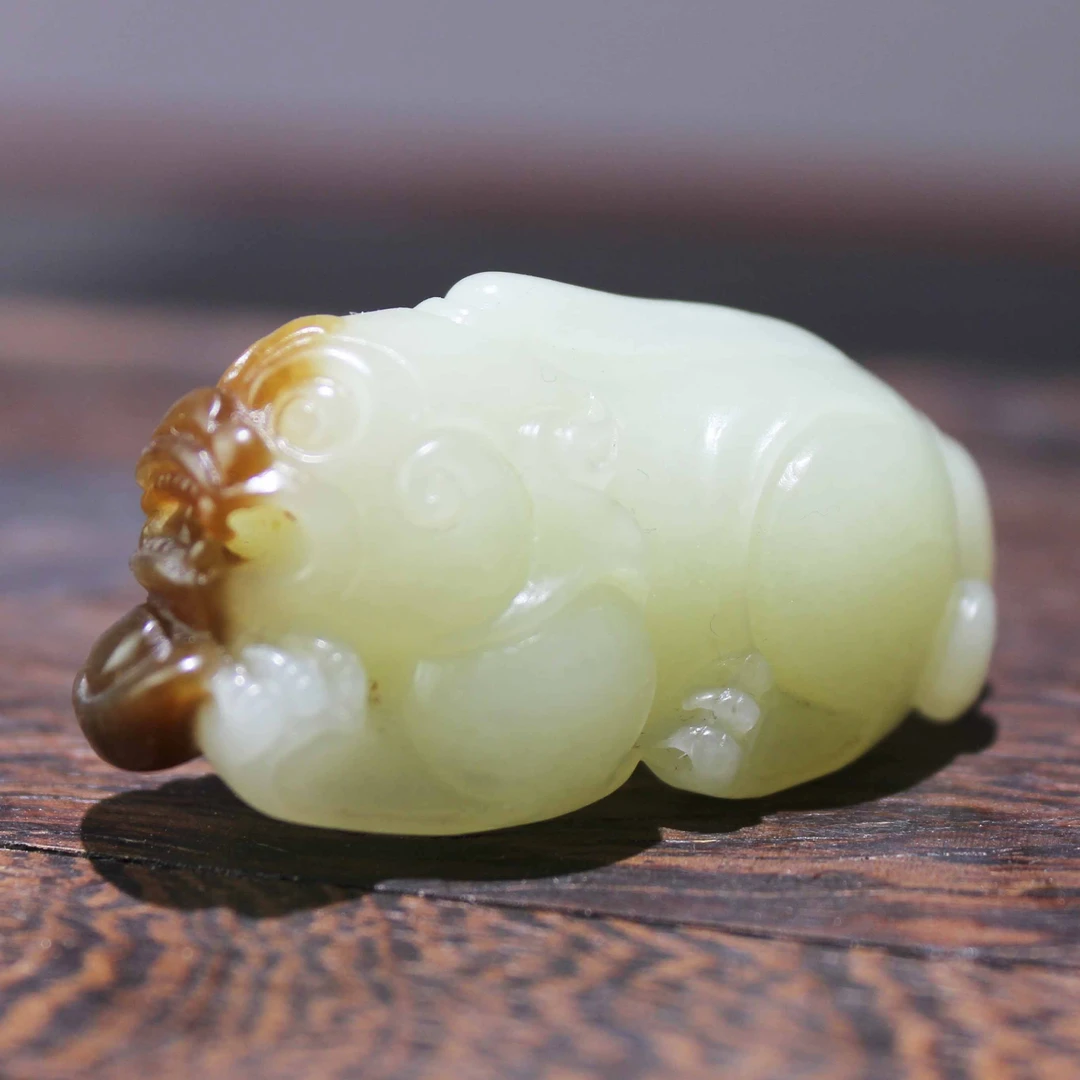 新疆和田玉且末料糖黄口貔貅挂件 手工雕刻 糖色老熟 29.4克饱满