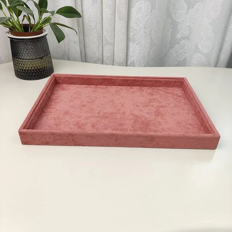 首饰盒/箱 大号冰花粉绒布首饰品收纳空盘手镯项链拍照耳环项链盘