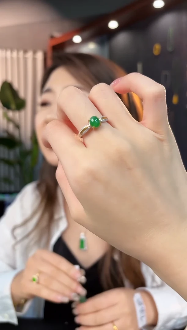 【闪购商品】翡翠戒指银S925镶嵌缅料A货/支持复检/一件