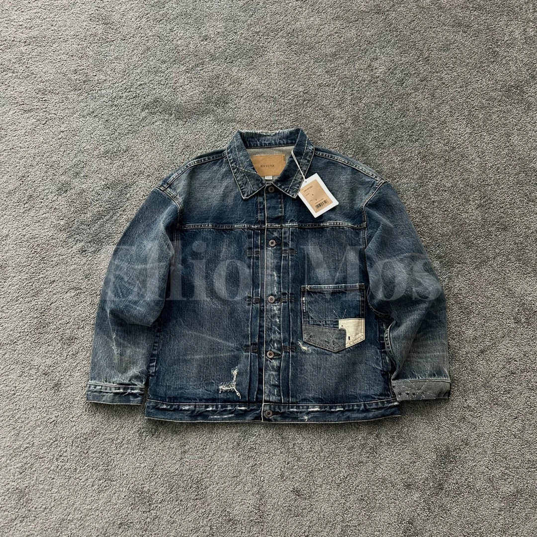 14盎司 ~Red Eared Denim 水洗破坏补丁蓝染牛仔外套-0860