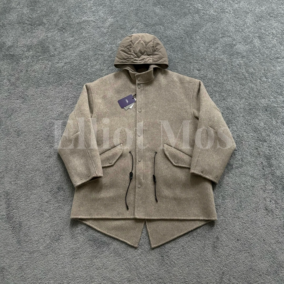 Elliot Mos两件套设计~Wool Coat 可脱卸内胆人字纹羊毛棉服-0774