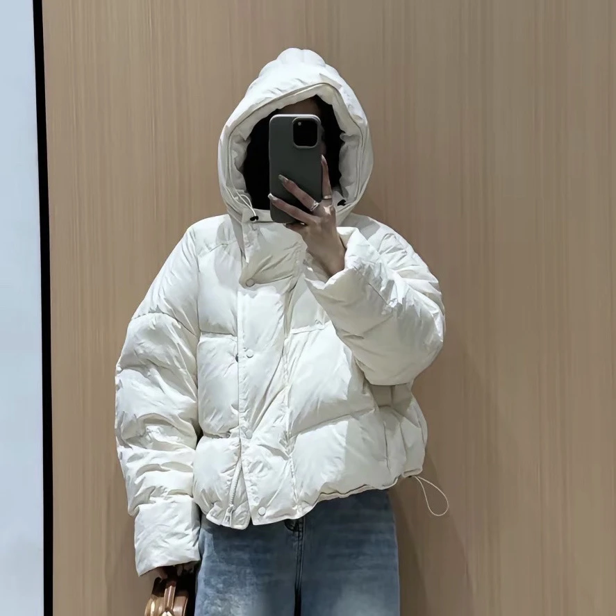 暖暖泡芙～韩版宽松百搭面包连帽款羽绒服