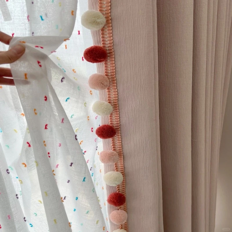 城市之光樱花粉加厚雪尼尔全遮光窗帘