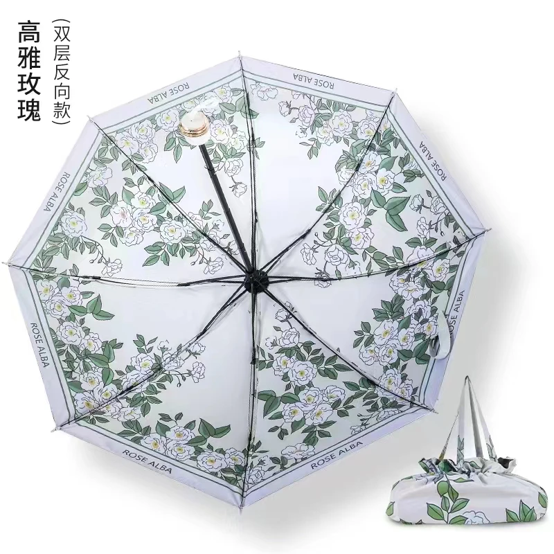 双面双花双层伞晴雨伞两用印花遮阳伞防紫外线油画小巧黑胶三折伞