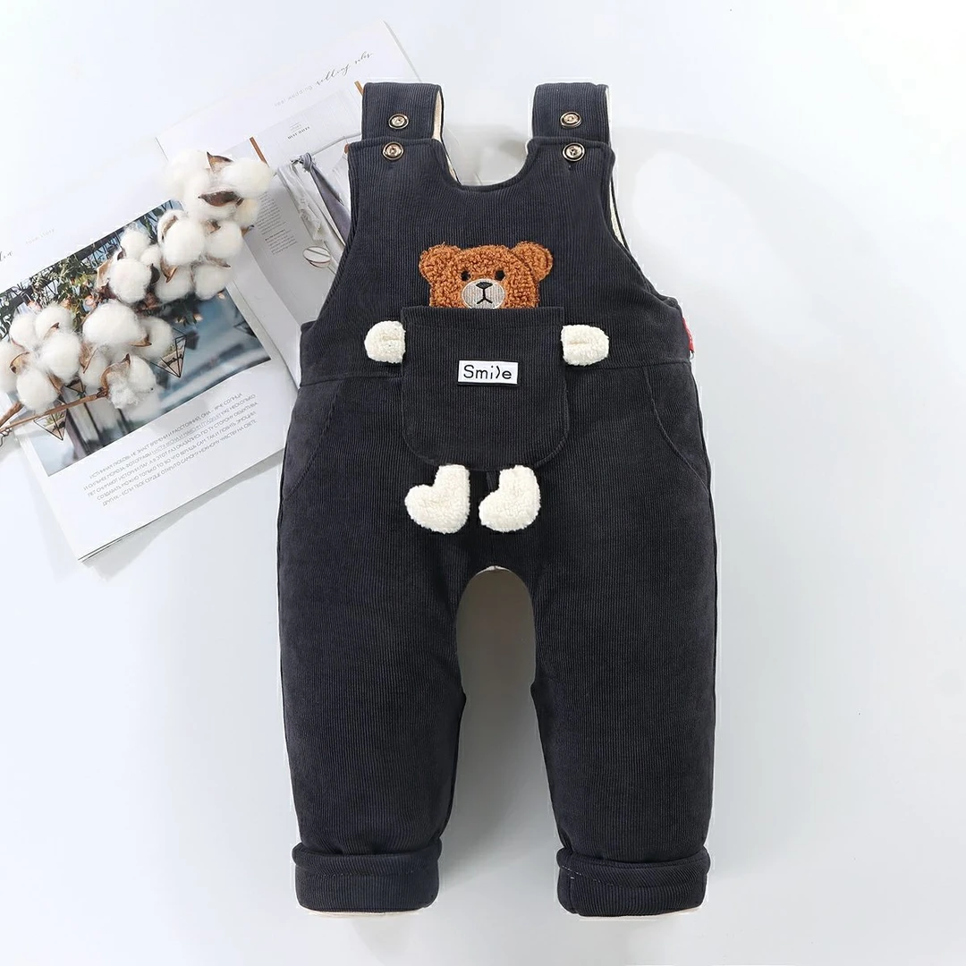 男女宝宝背带棉裤加绒加厚北方冬季儿童开档夹棉连身棉裤外穿1-3