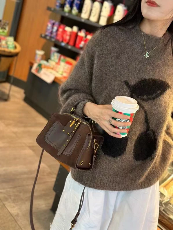 【安然优选】秋冬新款百搭时尚大容量磨砂全皮手提单肩斜挎波士顿包