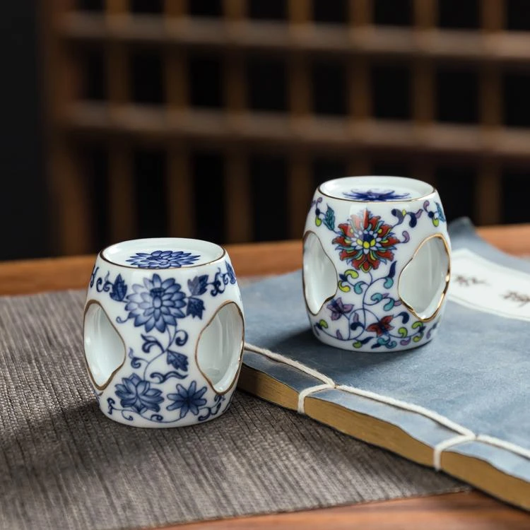 青花盖置白瓷茶盖陶瓷壶盖家用紫砂壶盖子托功夫茶具茶道配件便携