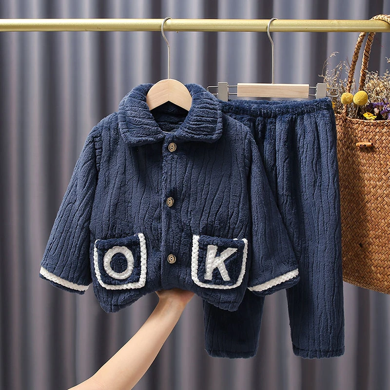 2022新品秋冬季法兰绒儿童家居服 童装小男孩珊瑚绒男童睡衣套装