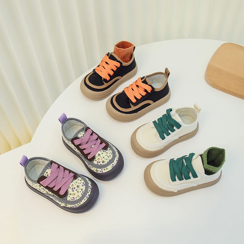 儿童韩版帆布鞋小碎花帆布鞋宝宝室内鞋休闲低帮儿童帆布鞋