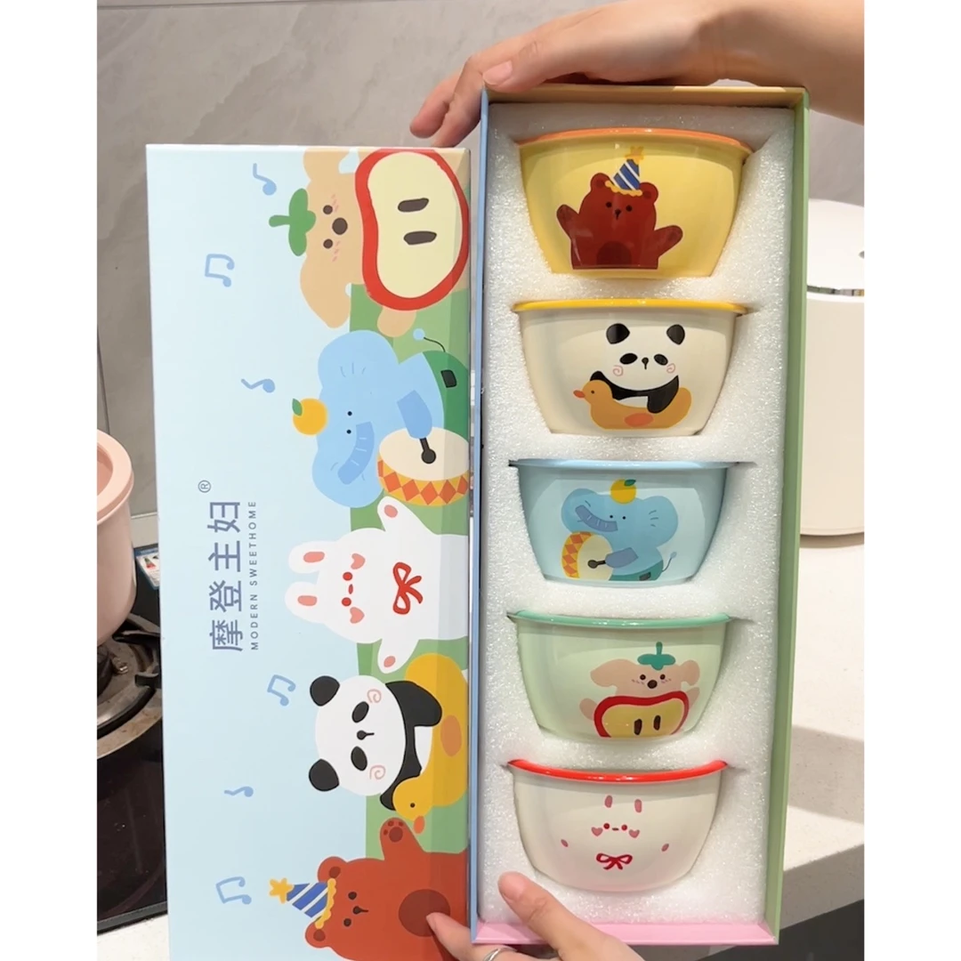 【摩登主妇粉丝专属】动物派对创意米饭碗套装家用陶瓷吃饭碗沙拉碗