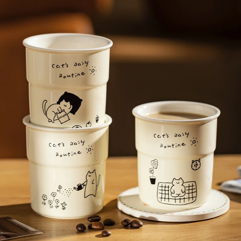 【摩登主妇】陶瓷咖啡杯办公室马克杯拿铁杯子女高颜值水杯手握杯