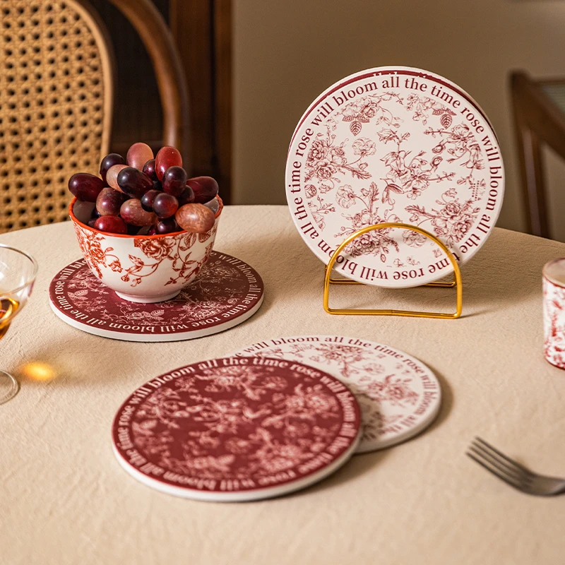 摩登主妇玫瑰假日隔热垫餐桌耐高温防烫杯垫碗盘锅垫复古家用创意