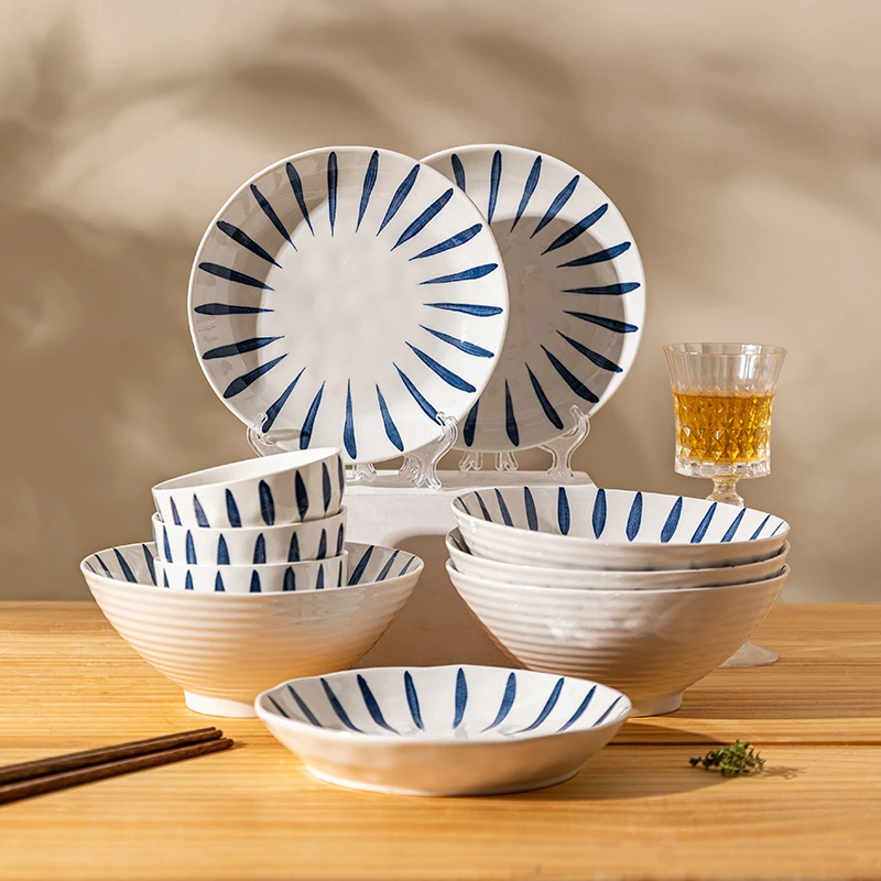 【摩登主妇】釉下彩碗碟套装家用木纹日式碗盘乔迁送礼陶瓷餐具