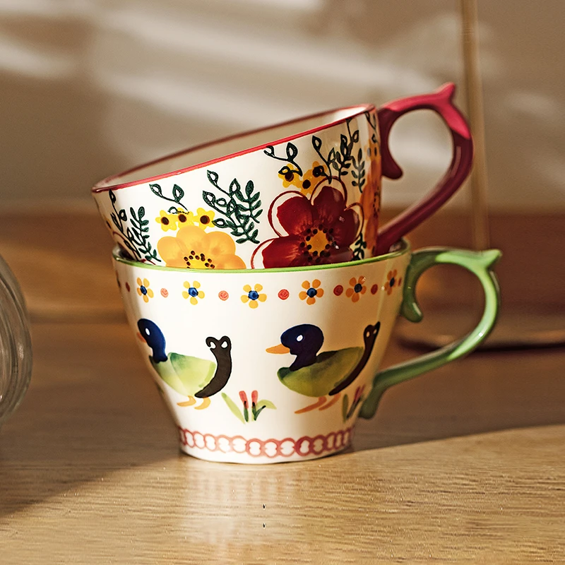 【摩登主妇】原创釉下彩马克杯复古陶瓷杯水杯家用早餐杯咖啡杯子