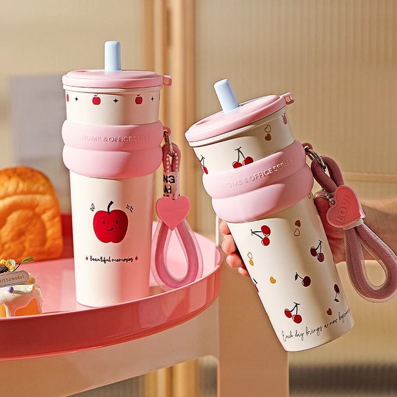 【摩登主妇】苹果保温杯保冷大容量吸管水杯女2024冰霸杯咖啡随行杯