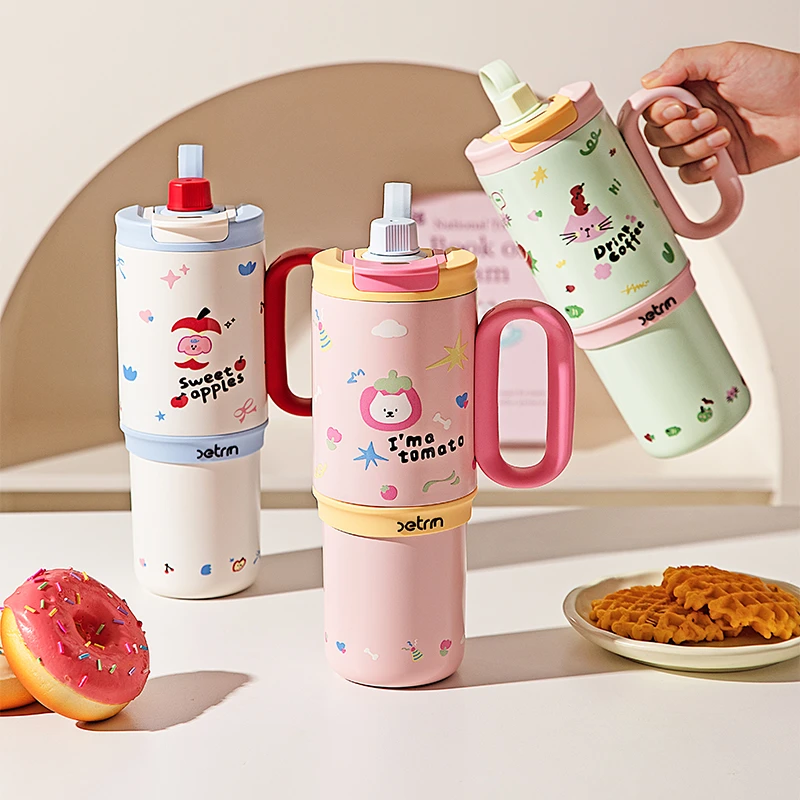 【摩登主妇】苹果保温杯大容量杯子女吸管杯便携冰霸杯高颜值水杯