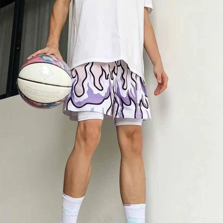 夏季假两件美式篮球短裤宽松休闲运动四分裤男跑步训练双层篮球裤