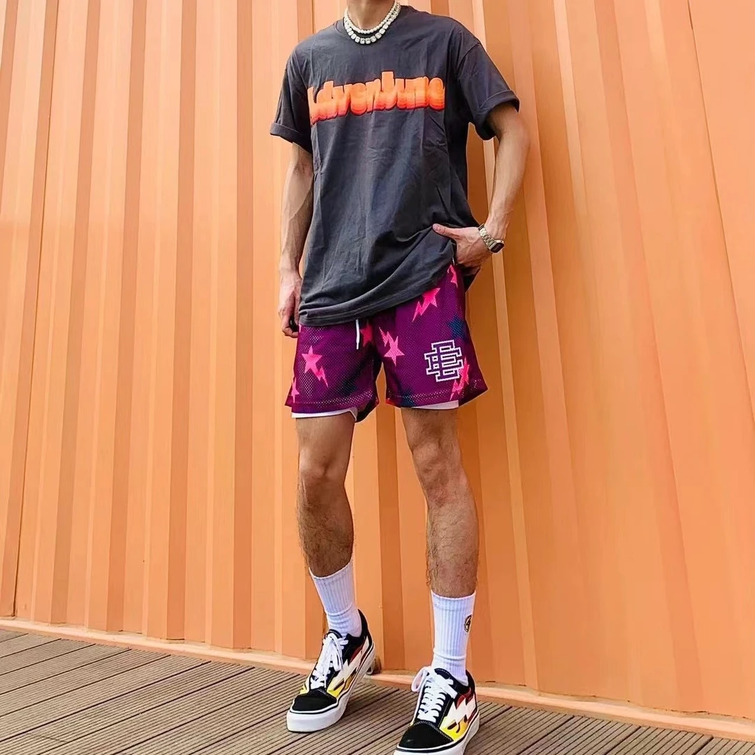 假两件美式篮球短裤男不过膝四分宽松休闲运动速干透气训练短裤男
