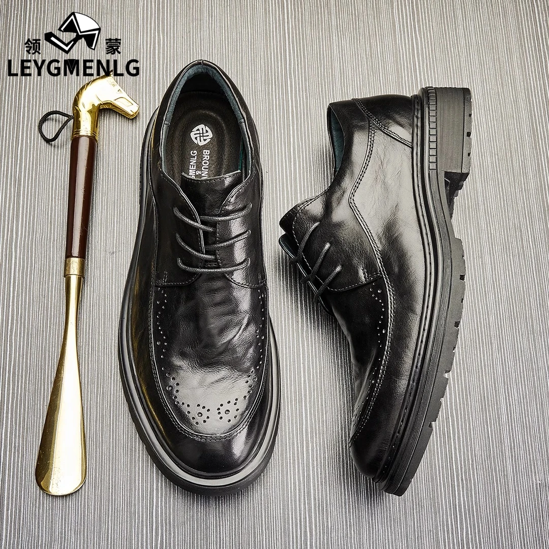 真皮男百搭新款爆款软底正品高端增高头层牛皮2024黑色休闲皮鞋